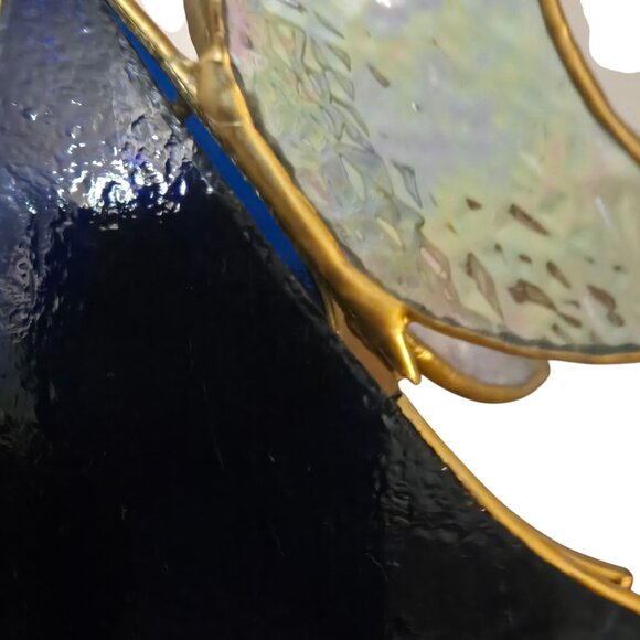 Vintage Stained Glass Angel Figurine AS IS Guitar Music Musician Blue Brown - Picture 6 of 16